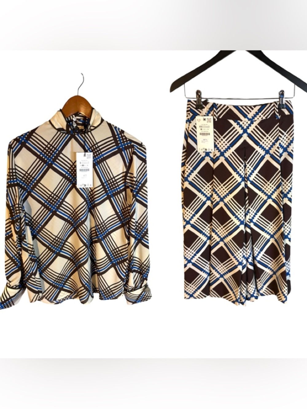 Zara NWT High Neck Plaid Blouse in Sz S - Picture 5 of 5